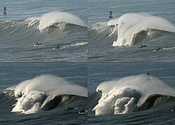 4-frame image that shows the famous break of Mavericks