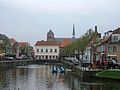 Catholic neo-gothic Church, viewed from the canal