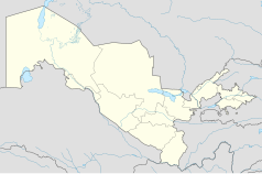 Mapa konturowa Uzbekistanu, po lewej znajduje się punkt z opisem „Stadion Xorazm”