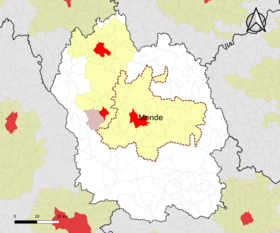 Localisation de l'aire d'attraction de Mende dans le département de la Lozère.