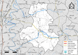 Carte en couleur présentant le réseau hydrographique de la commune