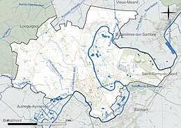 Carte en couleur présentant le réseau hydrographique de la commune