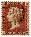 Image 17The Penny Red, 1854 issue, the first officially perforated postage stamp (from Postage stamp)