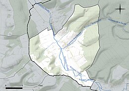 Carte en couleur présentant le réseau hydrographique de la commune