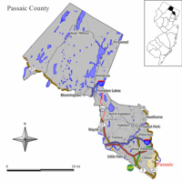 Map of Passaic in Passaic County. Inset: Location of Passaic County in New Jersey.