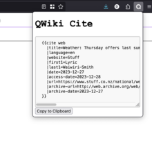 Screenshot of the QWiki-Cite browser extension.