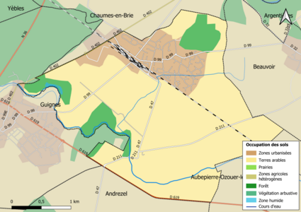 Carte des infrastructures et de l'occupation des sols en 2018 (CLC) de la commune.