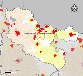 Localisation de l'aire d'attraction de Saint-Avold (partie française) dans le département de la Moselle.