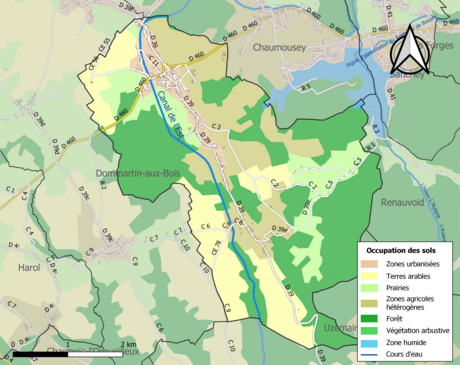 Carte en couleurs présentant l'occupation des sols.