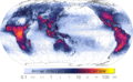 Image 17World map showing frequency of lightning strikes, in flashes per km2 per year (equal-area projection). Lightning strikes most frequently in the Democratic Republic of the Congo. Combined 1995–2003 data from the Optical Transient Detector and 1998–2003 data from the Lightning Imaging Sensor. (from Atmospheric electricity)