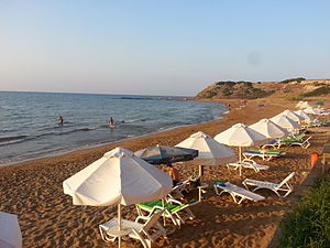 The beach in Davlos, which is home to a hotel