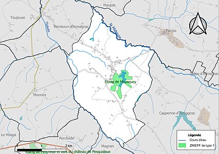 Carte de la ZNIEFF de type 1 sur la commune.