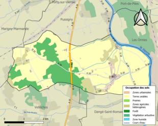 Carte en couleurs présentant l'occupation des sols.