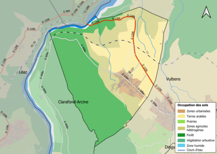 Carte en couleurs présentant l'occupation des sols.