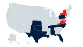 States with full members (blue) and affiliate members (red)