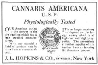 Reklama na cannabis americana distribuovaná lékárníkem v New Yorku v roce 1917