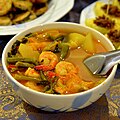 'Kaeng som kung': spicy and sour prawn and vegetable curry made by a friend from Southern Thailand