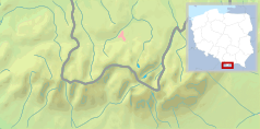 Mapa konturowa Tatr, w centrum znajduje się punkt z opisem „Czerwona Przełęcz”