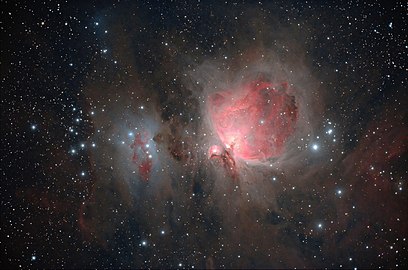 Orion Nebula Complex including M42, M43, Running Man Nebula (NGC 1973, 1975, and 1977) and much of the surrounding nebulosity.