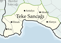 Teke Sancağı harita üzerinde