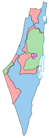 Map comparing the borders of the 1947 partition plan and the armistice of 1949.