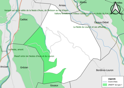 Carte de la ZNIEFF de type 1 sur la commune.