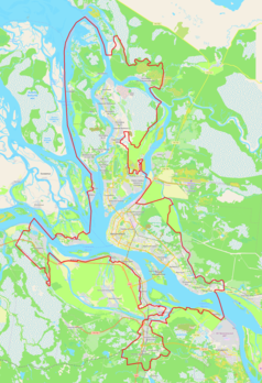 Mapa konturowa Archangielska, po prawej znajduje się punkt z opisem „ARH”