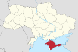 Lokasi Krimea (merah) di Ukraina (biru muda).