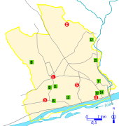 carte indiquant le localisation de sites d'une commune par un eu de repères chiffrés decouleurs