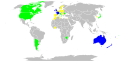 Map of the world with contries and Britsh homelands in different colors