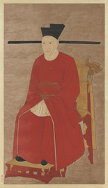 the Emperor Gaozong of Song (1127–62 AD), wearing red, the color his astrologers considered most auspicious for his reign