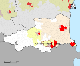 Localisation de l'aire d'attraction d'Amélie-les-Bains-Palalda dans le département des Pyrénées-Orientales.