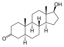 The chemical structure of dihydrotestosterone.{{{画像alt1}}}