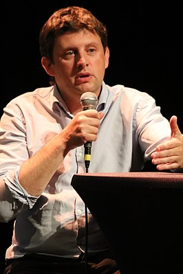 Foto genomen tijdens het debat tussen John Crombez en Bruno Tobback van 20 mei 2015 in de Vooruit Gent