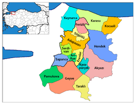 Map showing Karasu District in Sakarya Province