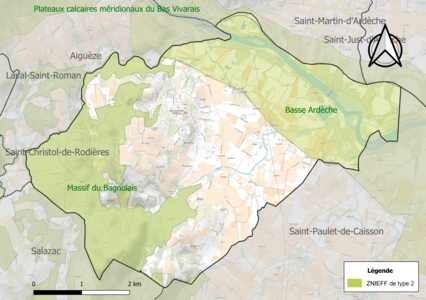 Carte des ZNIEFF de type 2 sur la commune.