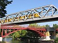 A train at the U-Bahn in w:Berlin, passing over the w:Landwehrkanal