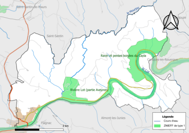 Carte des ZNIEFF de type 1 de la commune.