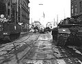 American and Soviet tanks facing off at Checkpoint Charlie, Berlin Wall