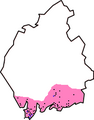 Image 40Approximate extent of Domesday coverage : the district of Hougun, if indeed it was a district, may have covered the three peninsulas at the left of the pink area (from History of Cumbria)