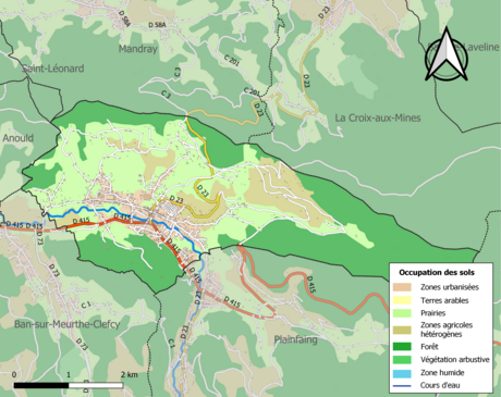 Carte en couleurs présentant l'occupation des sols.