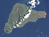 View of Easter Island from space, 2001. The Poike peninsula is on the right