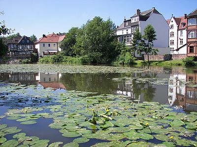 Lahn oberhalb von Grüner Mühle und Wehr bei Weidenhausen