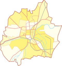 Mapa konturowa Częstochowy, w centrum znajduje się punkt z opisem „Popówka”