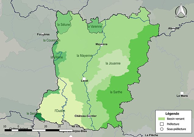 Les huit principaux bassins versants de la Mayenne.