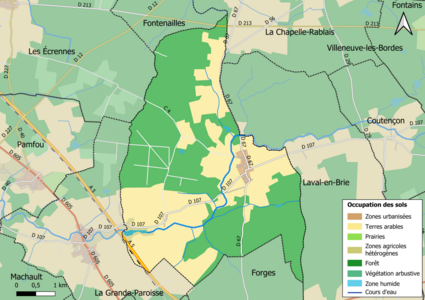 Carte des infrastructures et de l'occupation des sols en 2018 (CLC) de la commune.