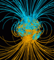 Image 9Computer simulation of the Earth's magnetic field in a period of normal polarity between reversals (from Geophysics)