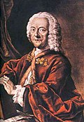 Georg Philipp Telemann, koloriertes Aquatintablatt von Valentin Daniel Preisler nach einem verschollenen Gemälde von Ludwig Michael Schneider (1750)