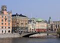 Panorama Riksbron, menunjukkan Rosenbad, Sagerska palatset dan Opera Stockholm