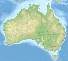 Mapa konturowa Australii, u góry po prawej znajduje się punkt z opisem „Townsville”